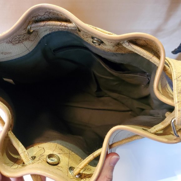 Maskof Italy Vintage World Map Bucket Bag Tan Neutral Vegan Leather - Picture 6 of 14